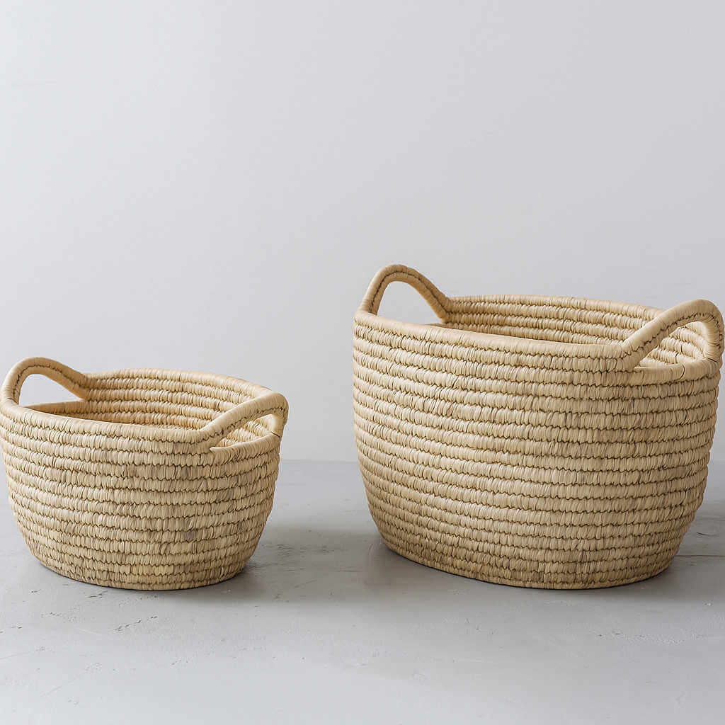 Palm Leaf Laundry Basket Low Oval
